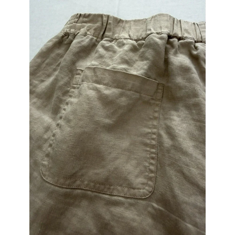 Quince Pants Womens Medium Beige 100% Linen Pull On Elastic Waist Pockets Luxury